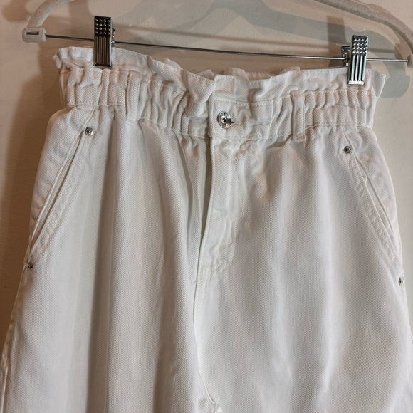 ZARA Sz 4 Paperbag Waist Baggy Leg Denim No Fabric Tag High Rise Jeans Pants - Picture 4 of 12